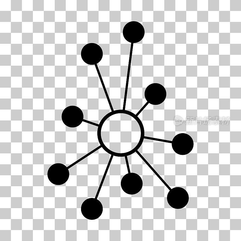 枢纽平面网络图标，连接结构矢量符号孤立背景，技术系统