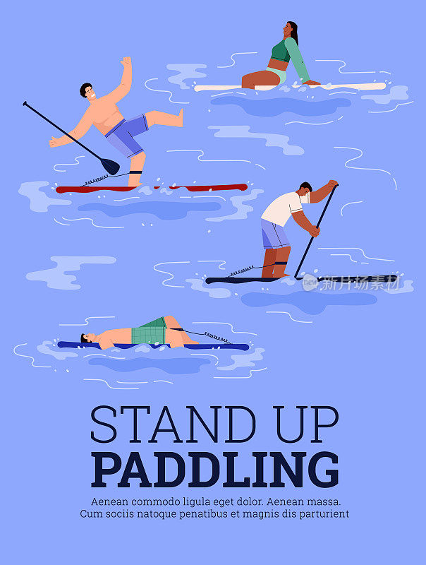 提供板或站起来划桨横幅或海报模板矢量插图。