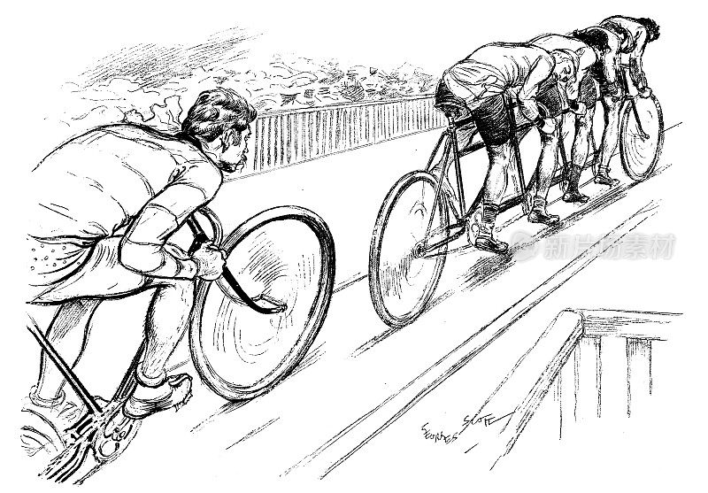 古色古香的形象:专业自行车运动员在赛车场训练