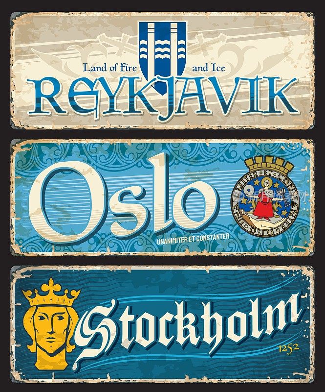 奥斯陆，斯德哥尔摩，雷克雅未克城市旅游贴纸