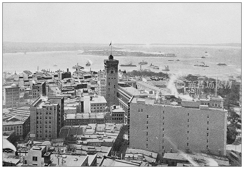 纽约的古董照片:从百老汇66号办公大楼的屋顶往南看
