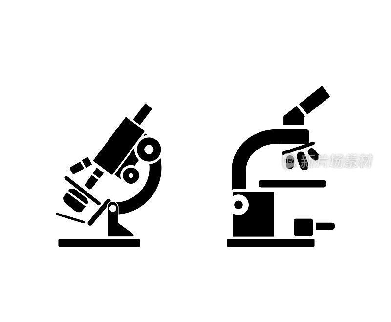 两个详细的单眼显微镜与不同的物镜图标设置