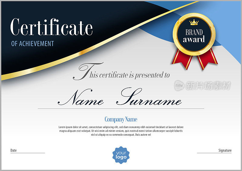 鉴赏证书,文凭,奖励高级模板现代设计和布局豪华。封面单张设计优雅,适用于任何尺寸