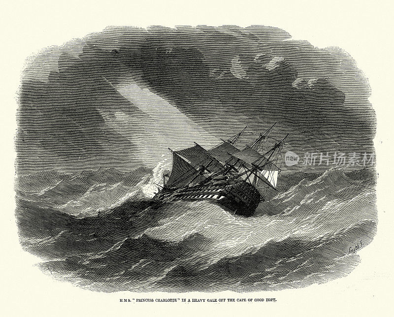 19世纪航海史上，19世纪50年代，英国皇家海军战舰夏洛特公主号在好望角遭遇大风