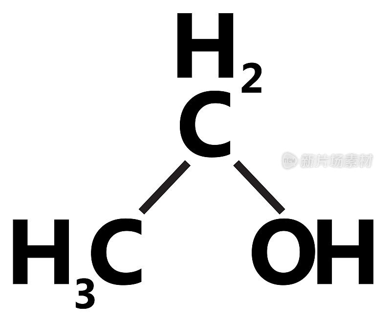 白色背景上的乙醇分子结构图标。乙醇的迹象。平的风格。