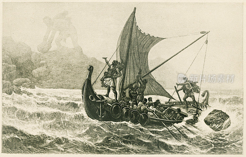 《奥德赛》――尤利西斯和他的手下逃离波吕斐摩斯，雕刻于1894年