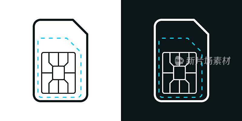 SIM卡预切。黑色或白色背景上的双色线图标-可编辑的笔画