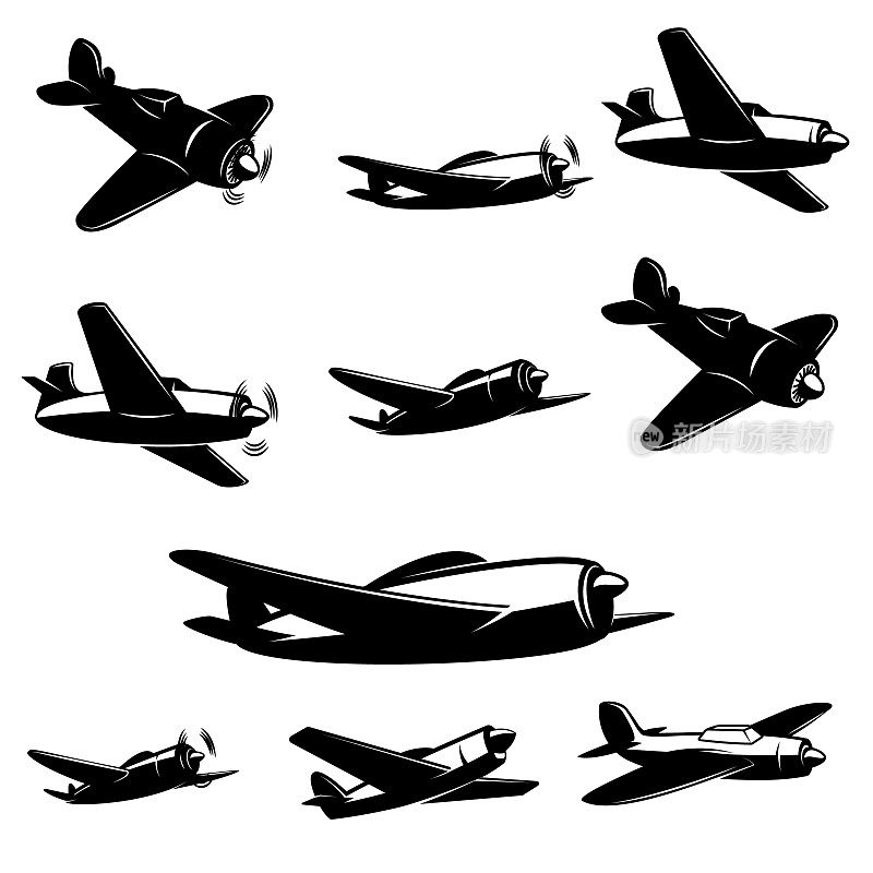 收集复古的飞机插图。为您的设计增添一丝怀旧之情是完美的。用它们来做海报、招牌