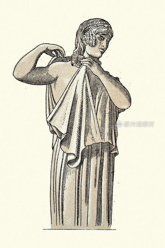 古希腊妇女的时尚，年轻的希腊妇女戴着帕拉，时尚史