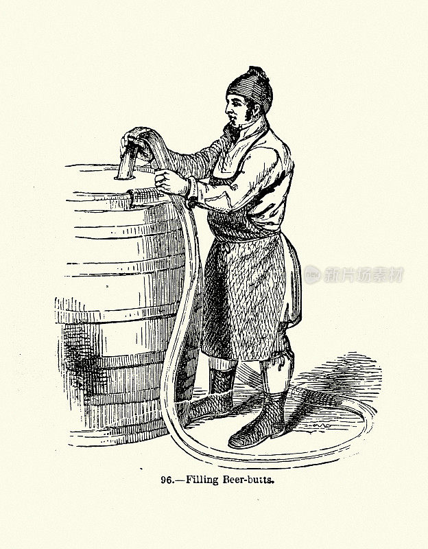 19世纪19世纪，历史，19世纪50年代，一名酿酒者在啤酒厂里灌啤酒