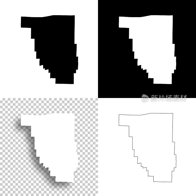 密苏里州雷诺兹县。设计地图。空白，白色和黑色背景