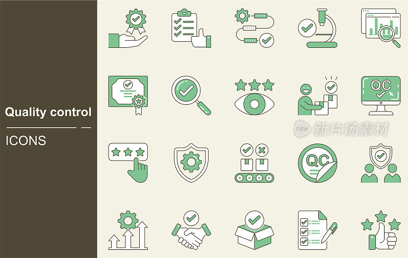 质量控制图标集。以分析、评价、改进、过程、批准、结果、客户、检验、制造、证书为标志的产品和服务质量检验理念
