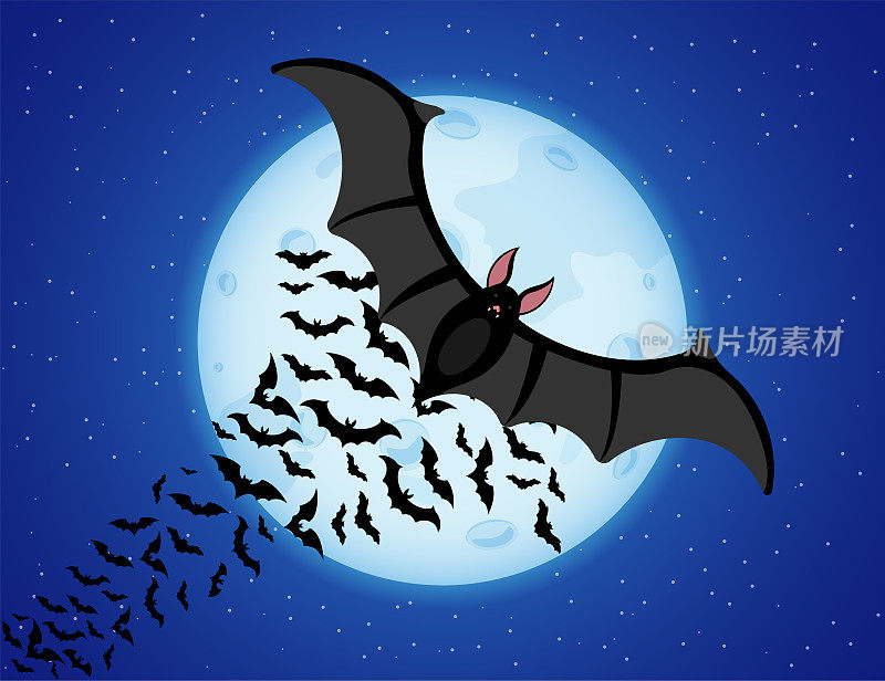 一群蝙蝠在半夜飞行。