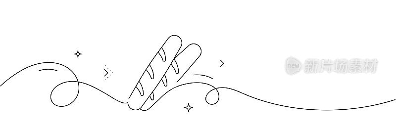 连续线条绘制法棍面包图标。手绘符号矢量插图。