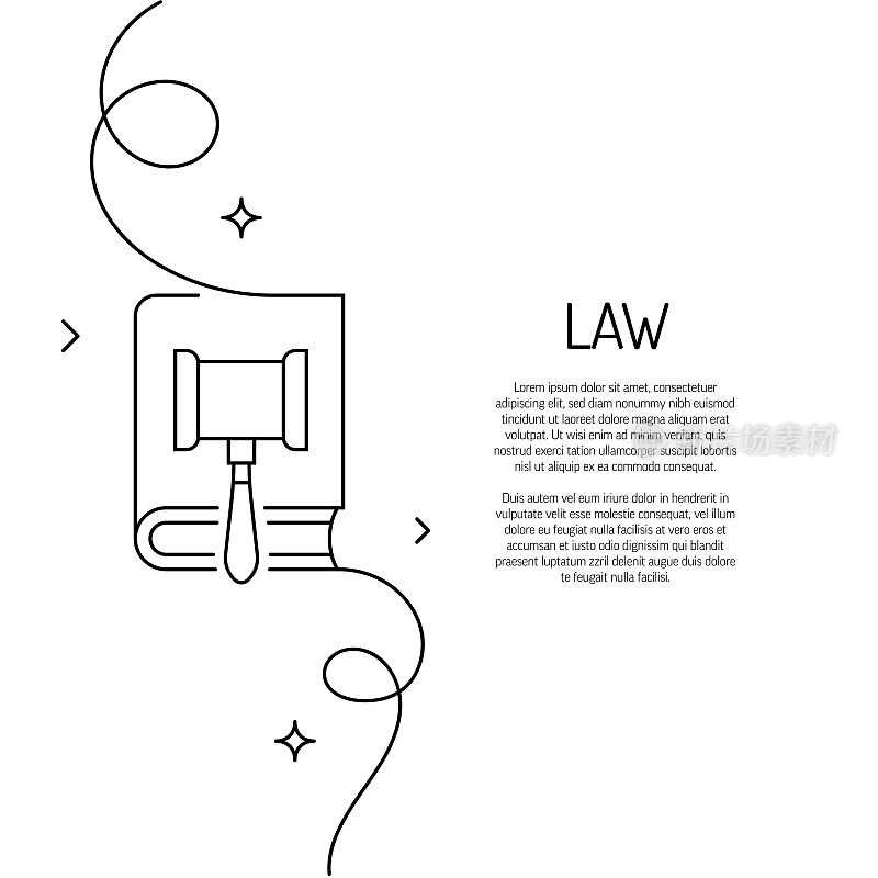 连续线条绘制法律图标。手绘符号矢量插图。