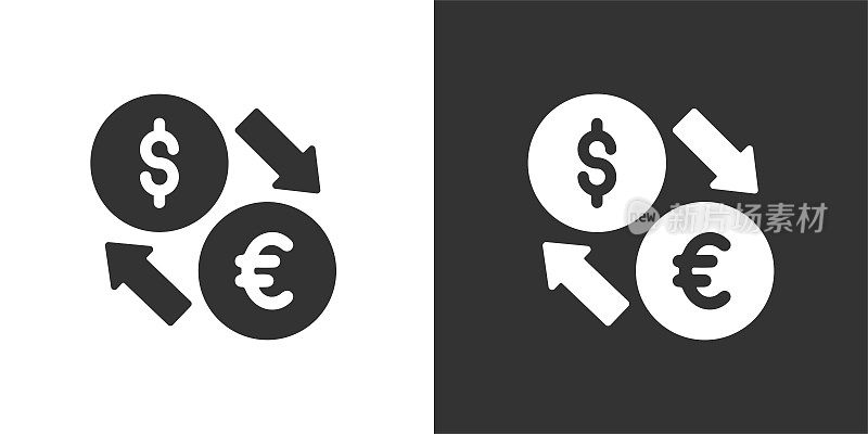 货币兑换图标。固体图标，可以应用在任何地方，简单，像素完美和现代风格。