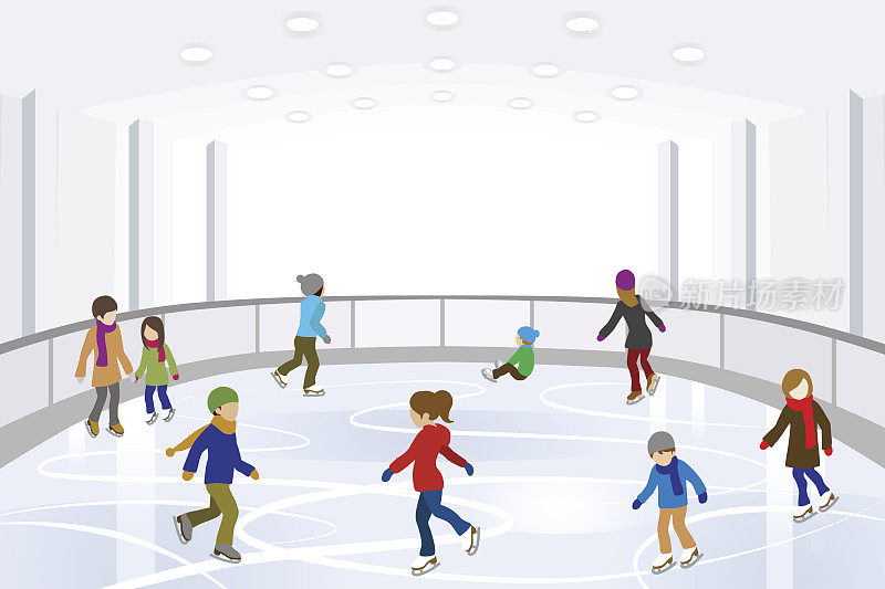 人们在室内溜冰场滑冰