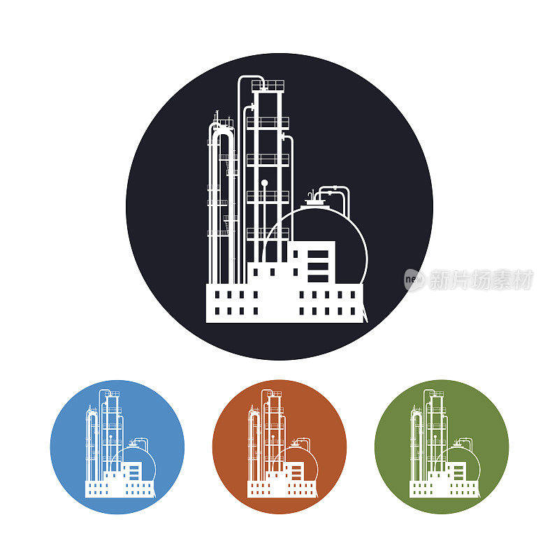 化工厂或炼油厂处理的图标，矢量插图