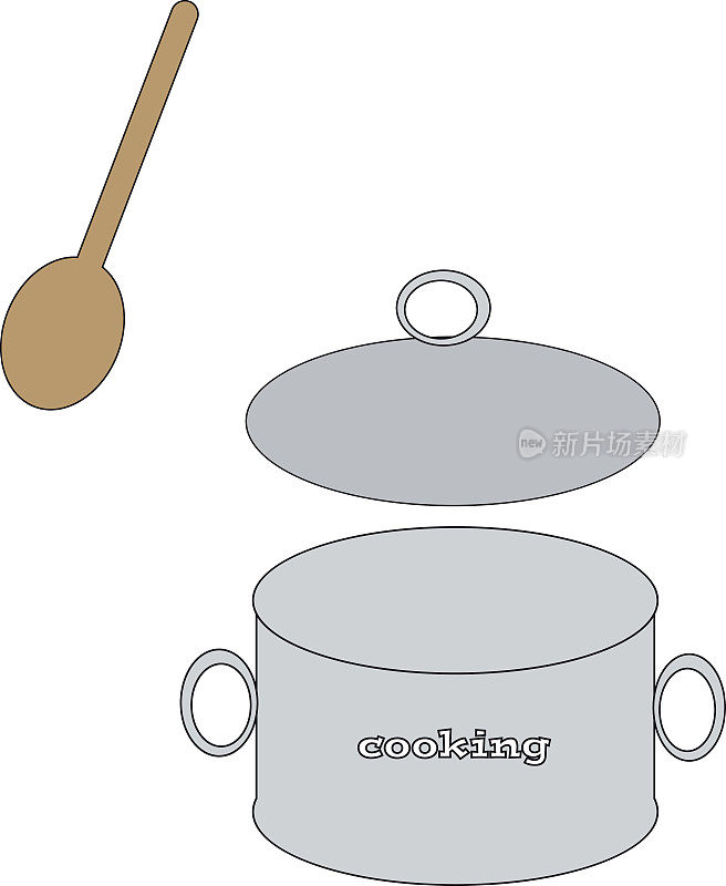锅和木勺。矢量插图。