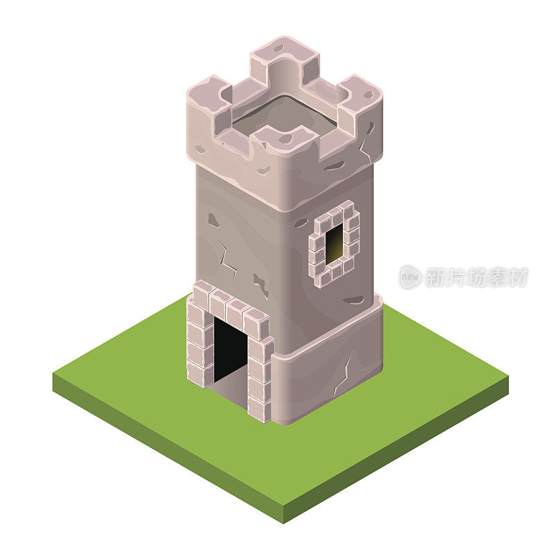 中世纪塔或监狱的等距图标。