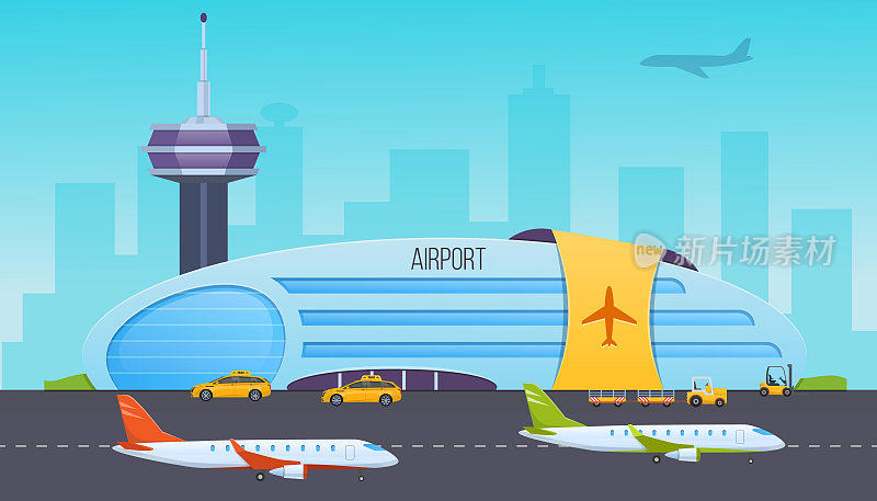 机场、有飞机跑道、建筑物、建筑物内部、周边地区