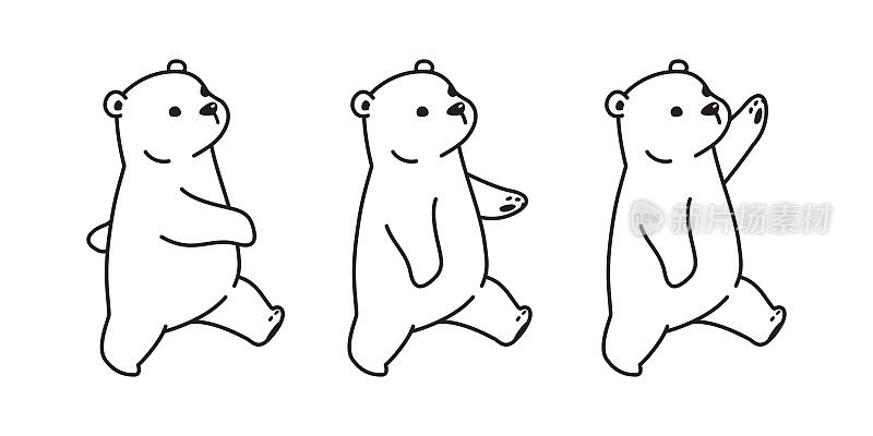 熊北极熊矢量插图涂鸦卡通白色