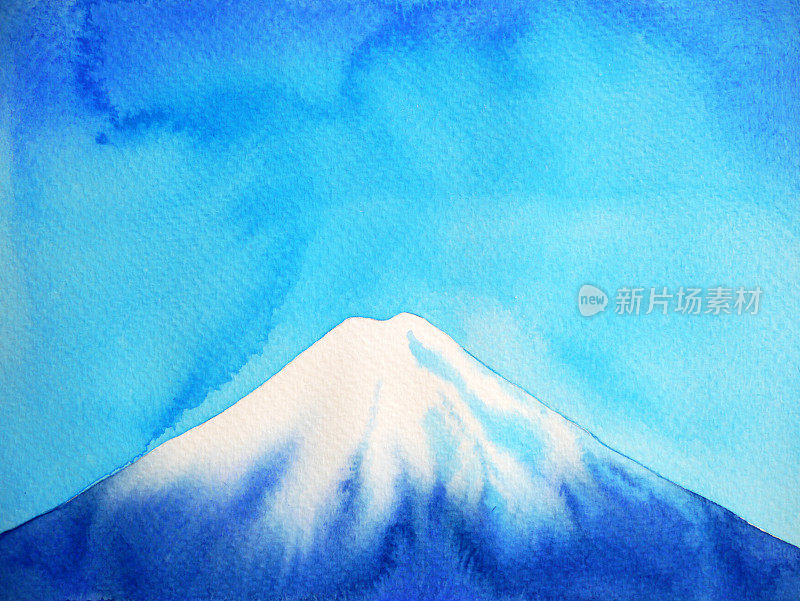 富士山和蓝天水彩画插画设计手绘