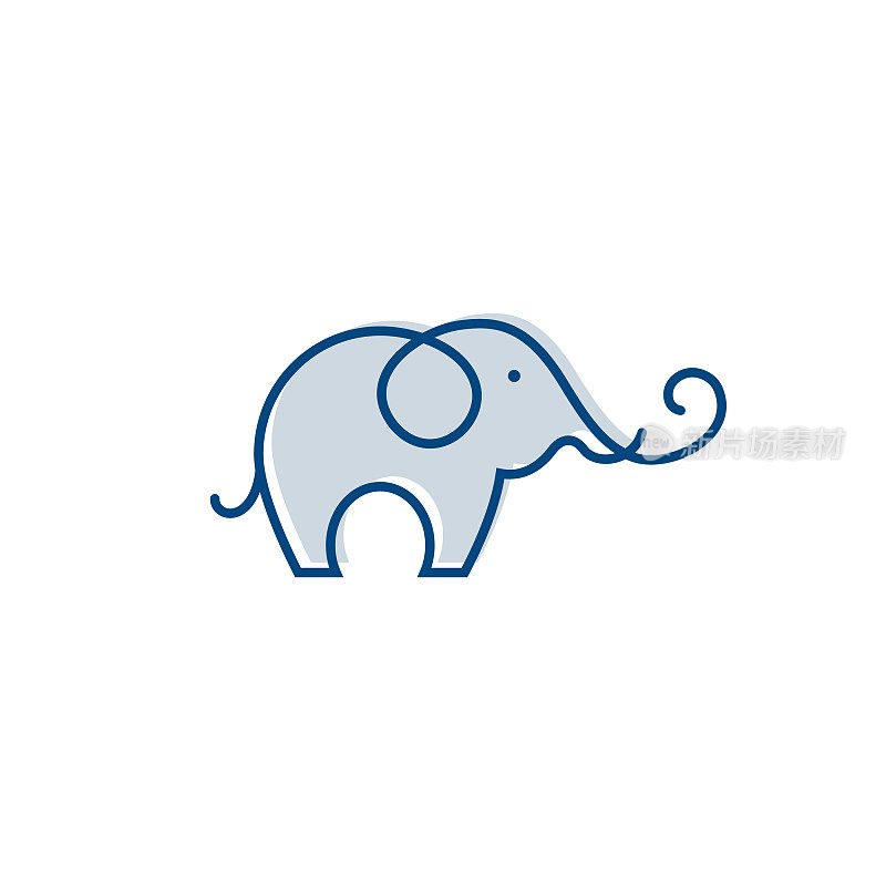大象轮廓标志，简单的大象矢量插图。优雅一线幸运象为您的事业所用。概述幼象，野生动物或动物园