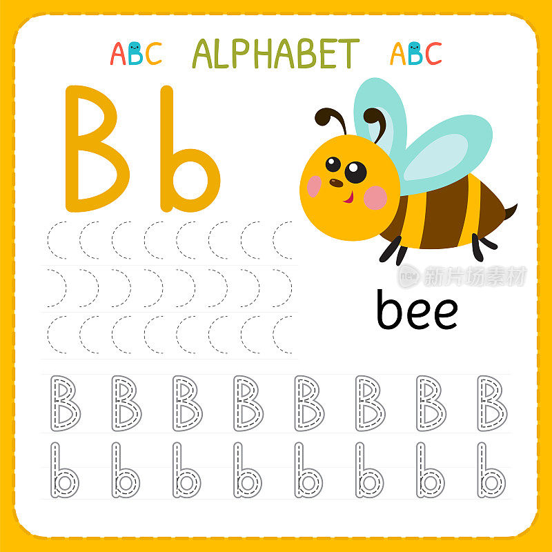 学龄前和幼儿园的字母追踪工作表。写练习字母b的孩子练习