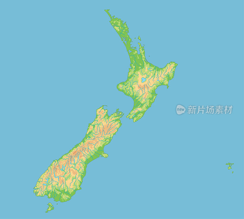 高详细的新西兰物理地图。