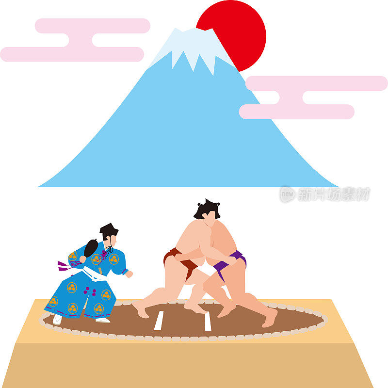 相扑和富士山。日本的形象。矢量素材