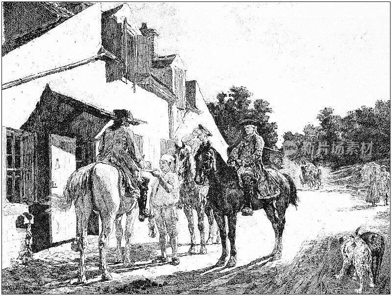 古董插图:士兵和马