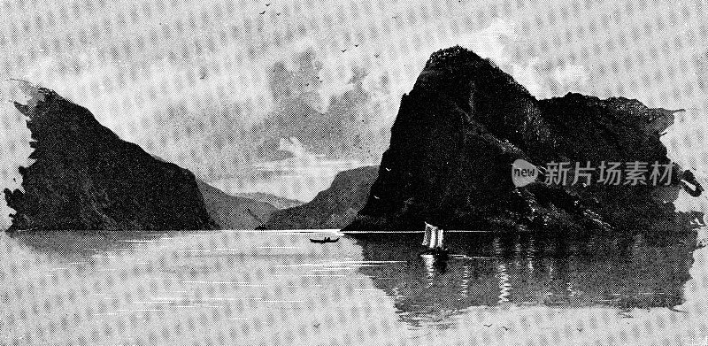 挪威特隆德拉格的特隆赫姆峡湾——19世纪