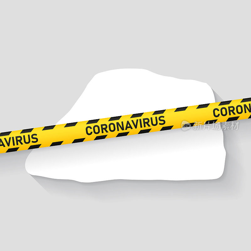 带冠状病毒警告胶带的贾维斯岛地图。Covid-19爆发