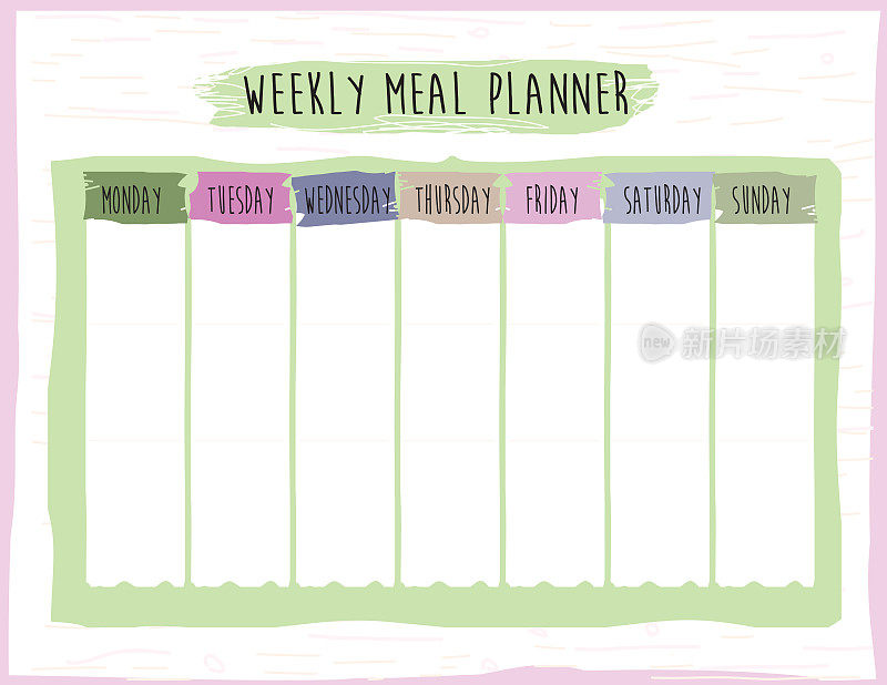 每周膳食计划日历组织者设计模板