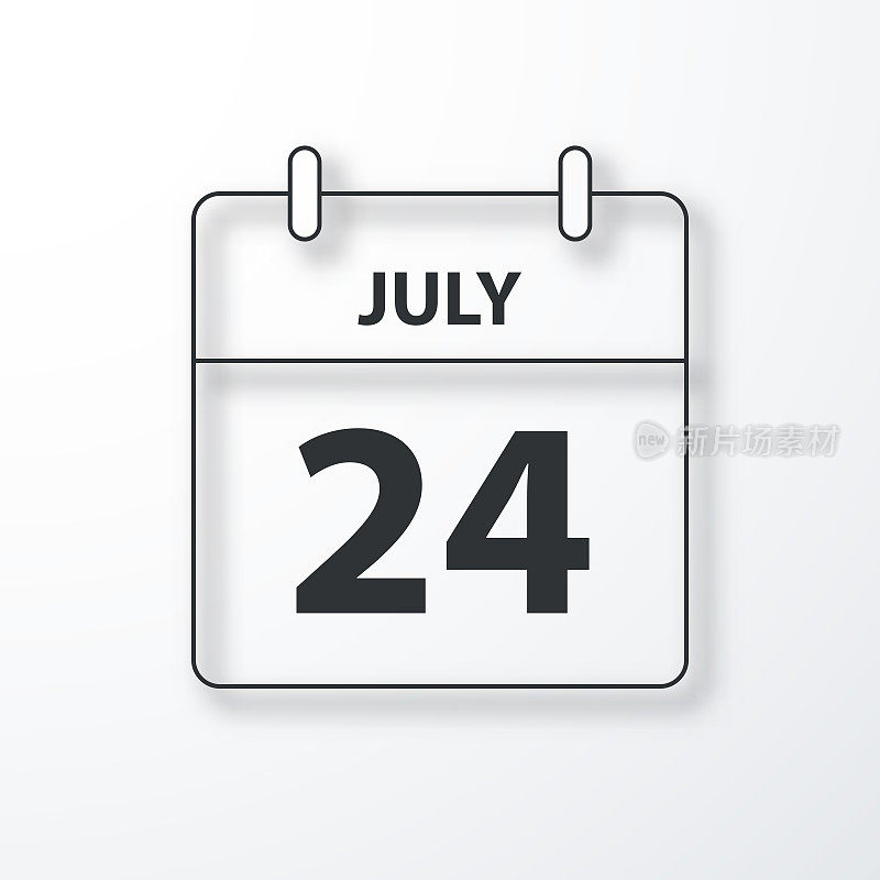 7月24日-每日日历-黑色轮廓与阴影在白色的背景