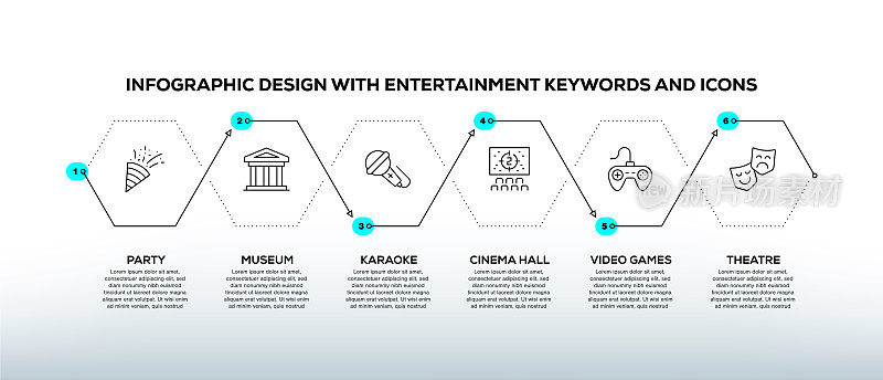 信息图表设计模板与娱乐关键词和图标