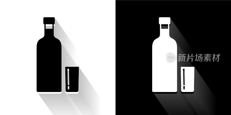 瓶子黑色和白色图标与长影子