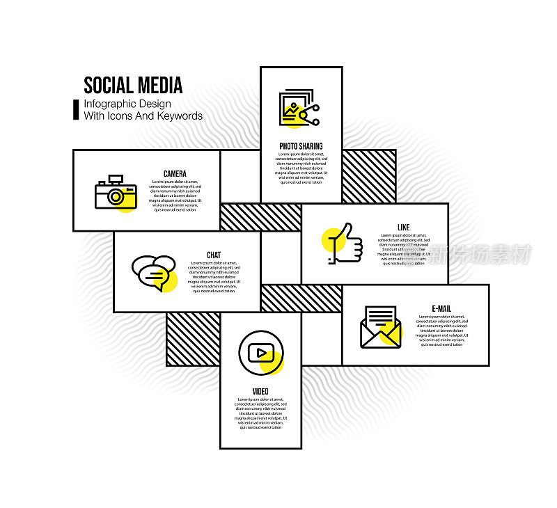 信息图表设计模板与社交媒体的关键字和图标