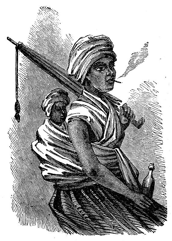 古董插图:美国土著，海地妇女
