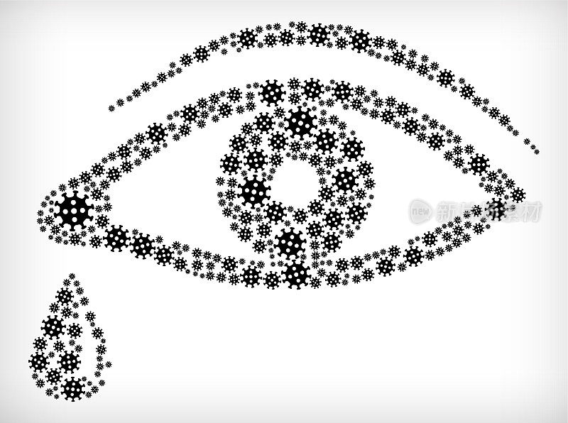 人类眼睛与眼泪流感冠状病毒图标模式