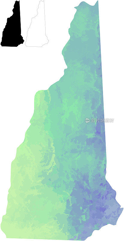 新罕布什尔州，美国水彩纹理颜色梯度矢量地图