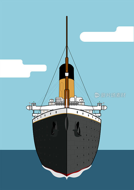 正面图，泰坦尼克号船首，横渡大西洋。