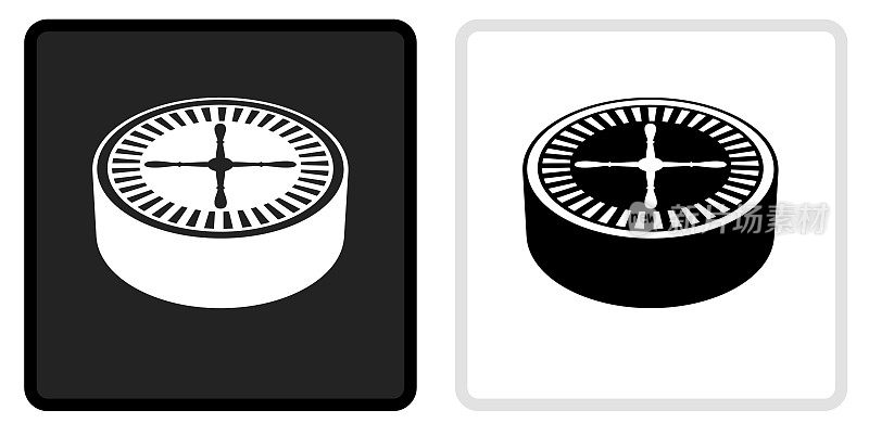 赌场车轮转轮图标上的黑色按钮与白色滚动