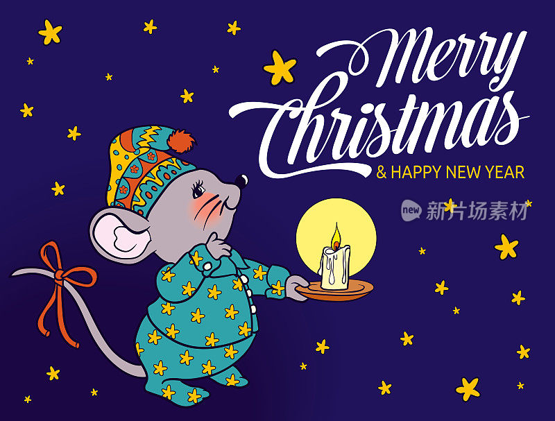 可爱的小老鼠用文字祝福圣诞快乐