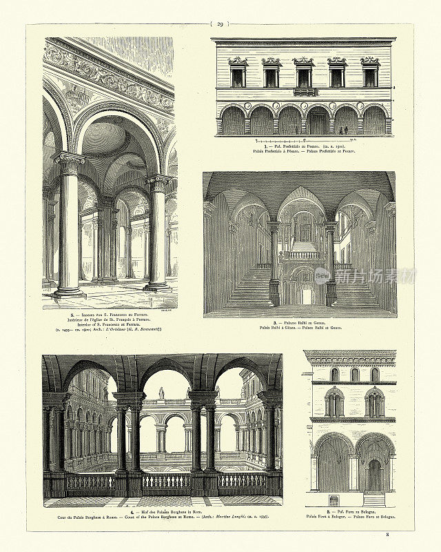 意大利文艺复兴时期建筑的例子，费拉拉，热那亚，佩萨罗，罗马，博洛尼亚