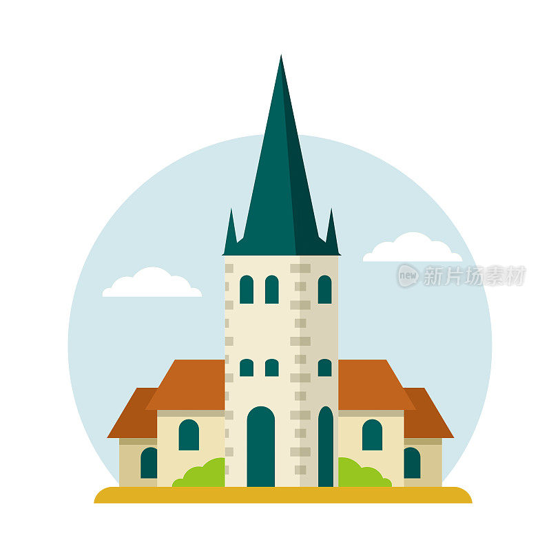 白塔。中世纪的城市元素，房子和红色的屋顶。爱沙尼亚塔林旅游景点。
