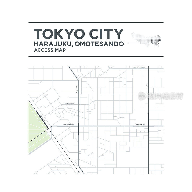 东京的一个简单的访问地图模板。