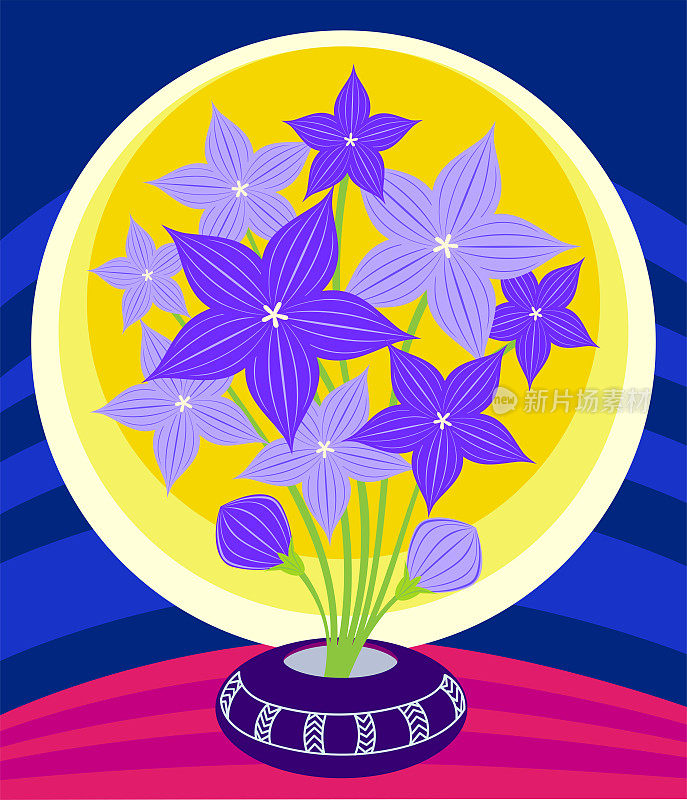 背景插图月夜和风铃花在花瓶