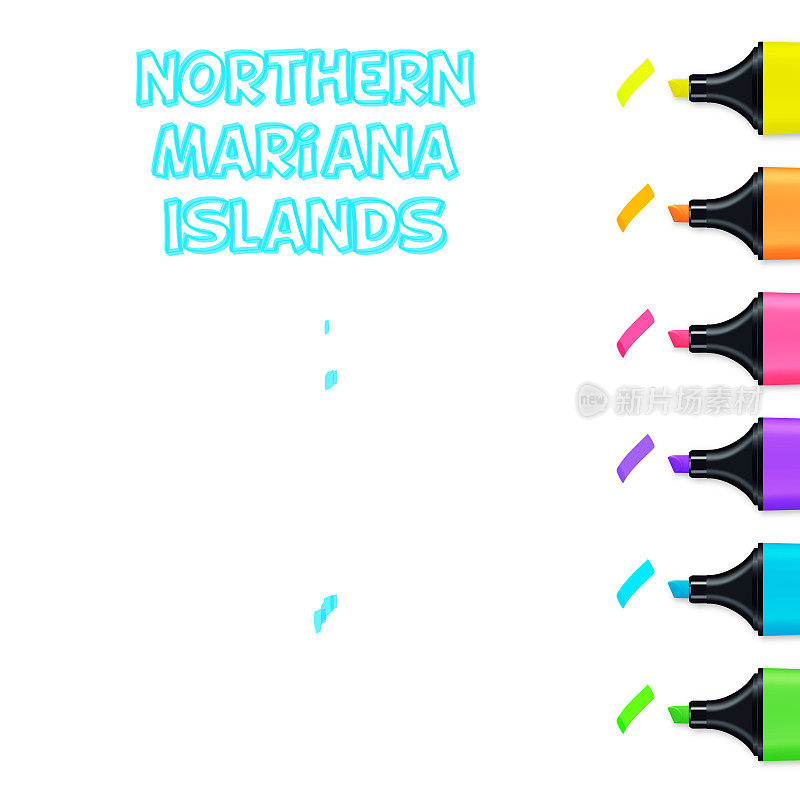 北马里亚纳群岛地图手绘蓝色高光在白色背景
